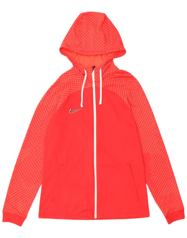 Felpa con cappuccio e zip Nike Dri Fit da donna UK 14 Poliestere geometrico rosso medio