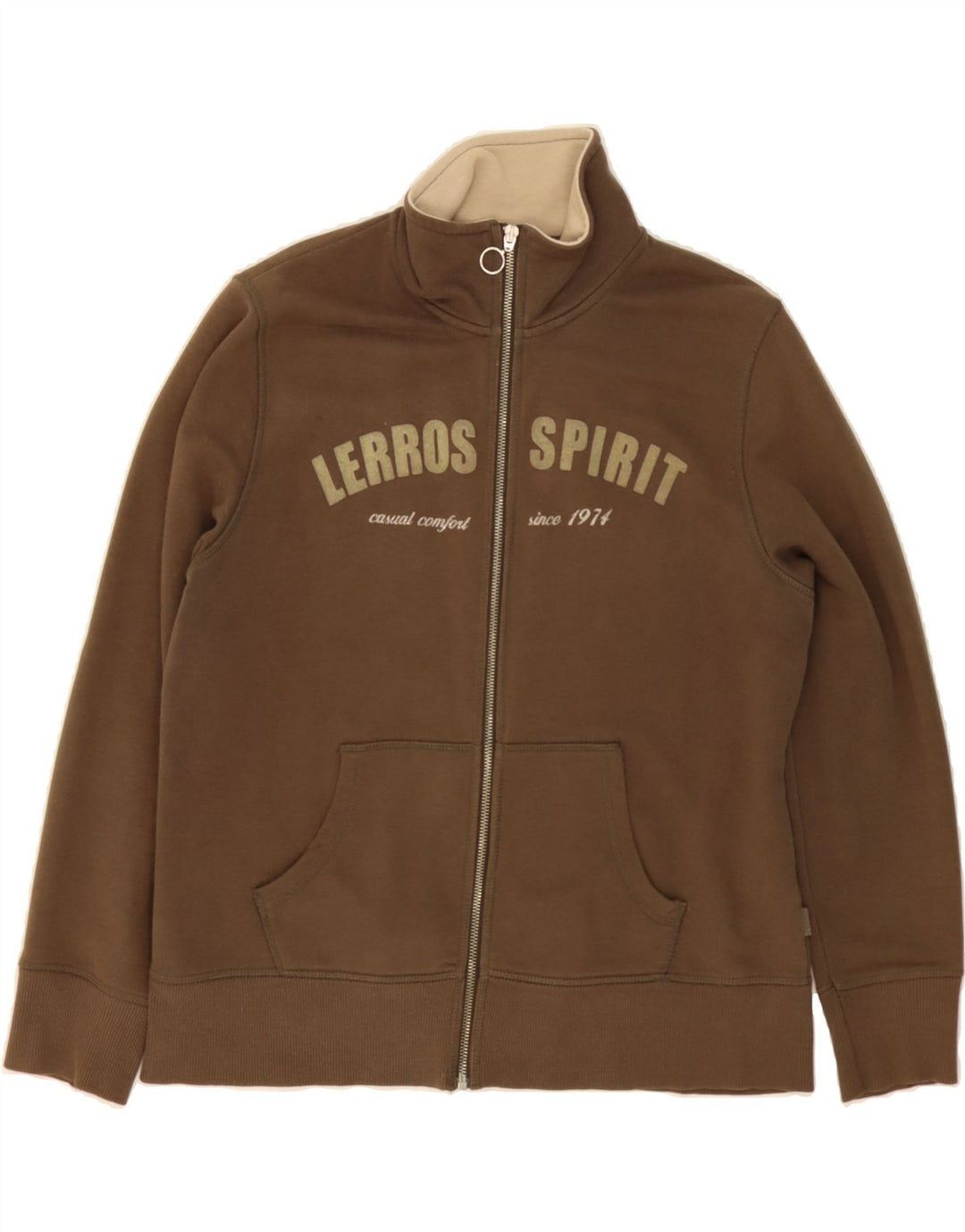 LERROS Womens Graphic Tracksuit Top Jacket IT 42 Medium Brown Cotton Vintage Lerros and Second-Hand Lerros from Messina Hembry 