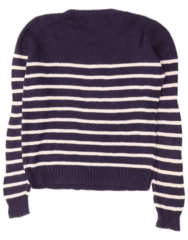 Maglione maglione con scollo a barca da donna Zara UK 12 cotone a righe blu navy medio