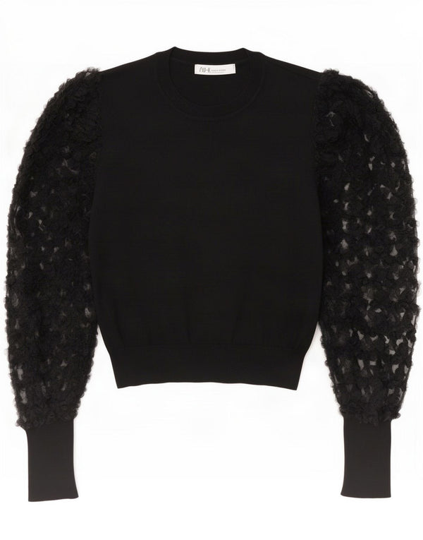 Top corto da donna Zara a maniche lunghe UK 12 viscosa floreale nera media