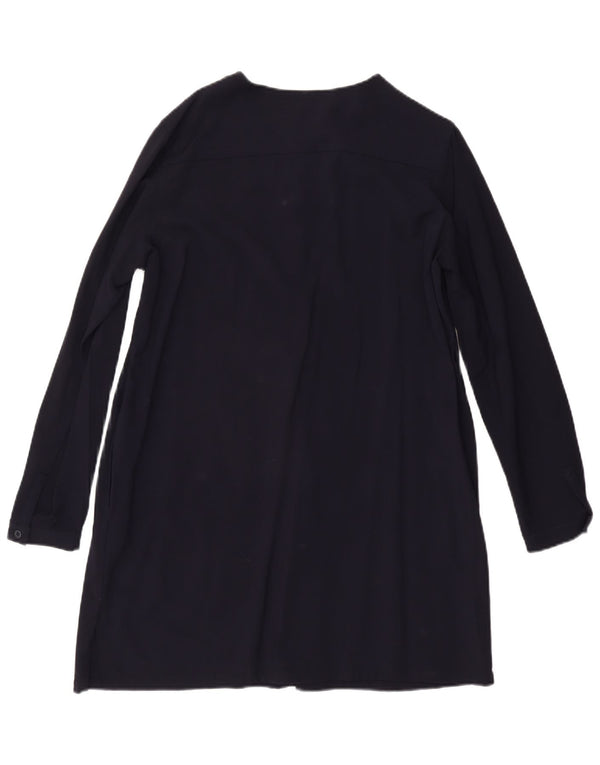 MAX MARA Abito a trapezio da donna a maniche lunghe UK 14 Large in viscosa blu navy