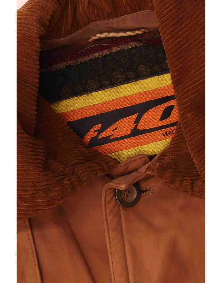 Cappotto in pelle vintage da uomo UK 40 grande marrone