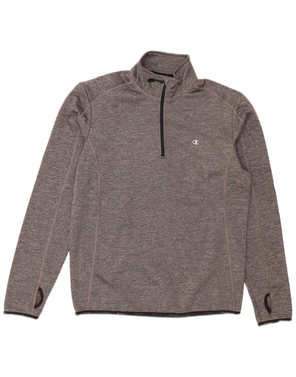 Felpa Champion da uomo con zip e collo, maglione, grande, in poliestere chiazzato grigio