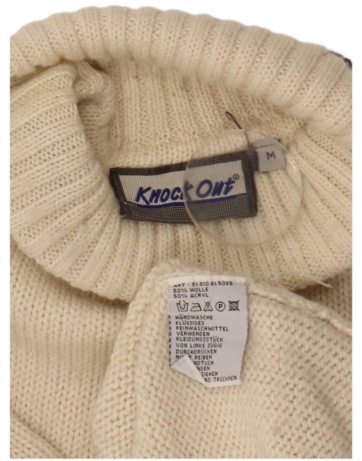 Knock Out Maglione da uomo con collo alto e maglione in lana color block bianco medio
