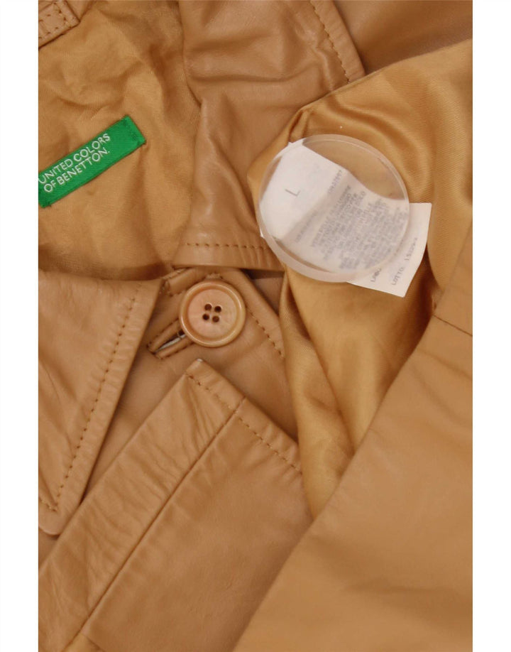 Giacca in pelle da donna Benetton UK 16 grande in pelle beige