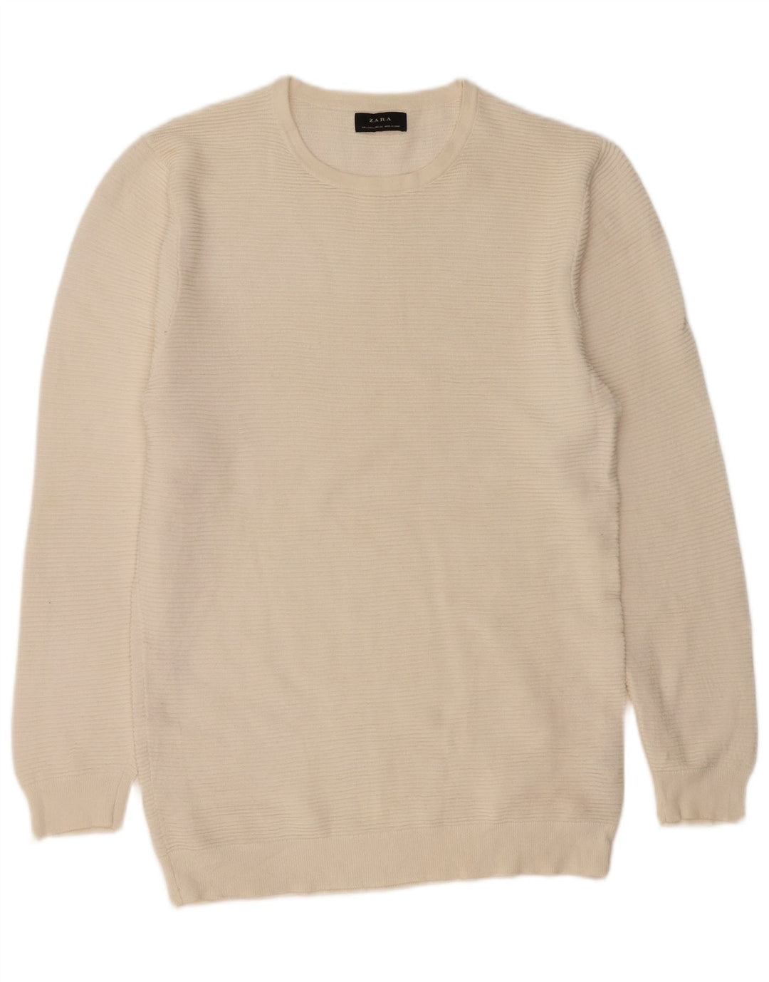 Maglione maglione girocollo da uomo Zara grande in cotone bianco sporco