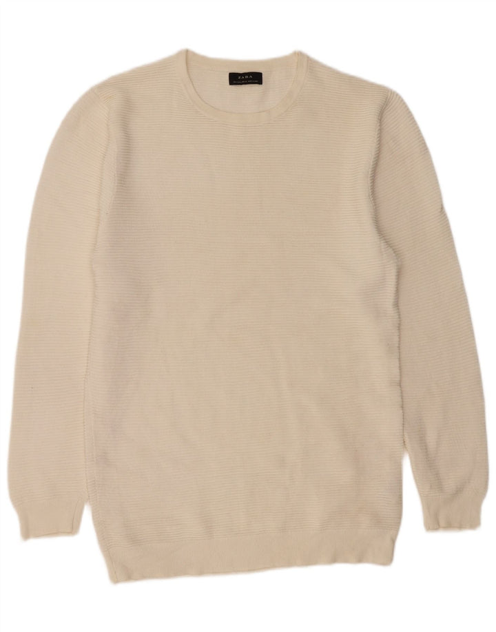 Maglione maglione girocollo da uomo Zara grande in cotone bianco sporco