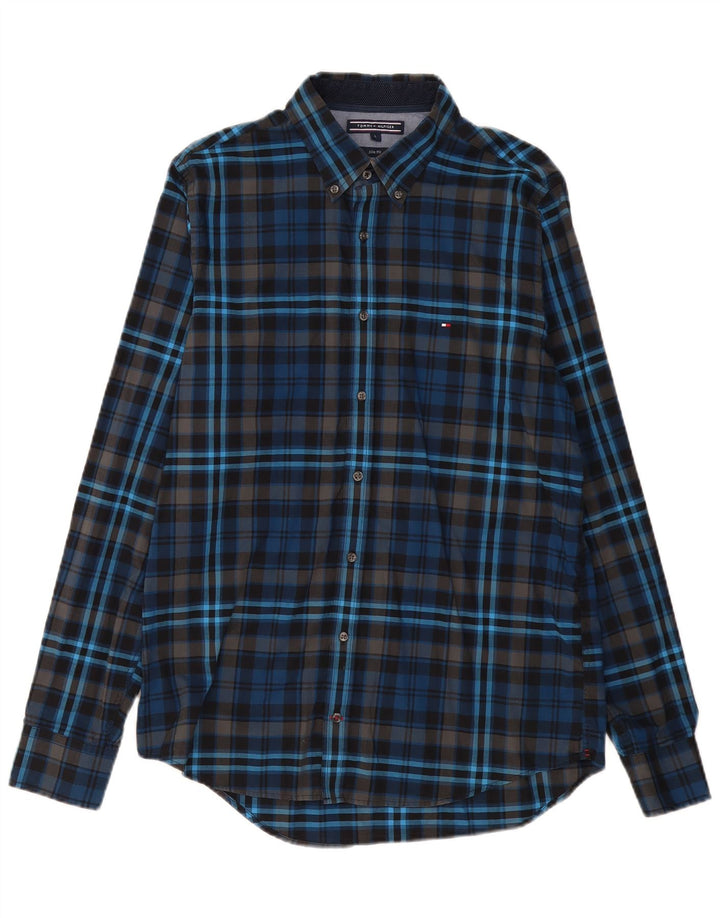 TOMMY HILFIGER Camicia slim fit da uomo grande in cotone a quadri blu navy