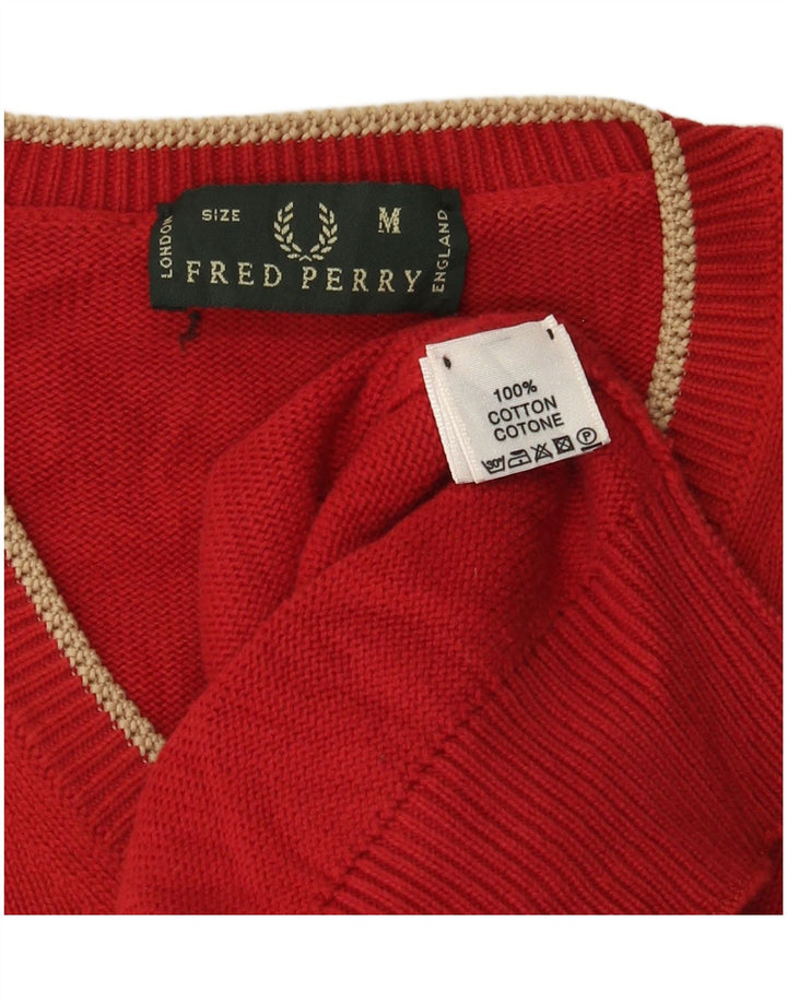 Maglione da uomo con scollo a V Fred Perry in cotone rosso medio