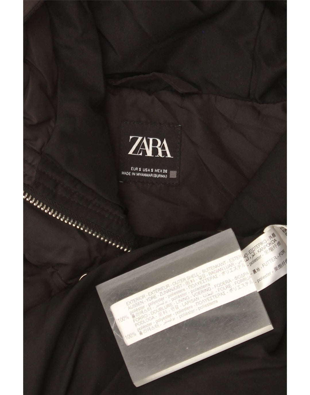 Gilet imbottito con cappuccio da donna Zara UK 10 piccolo poliestere nero