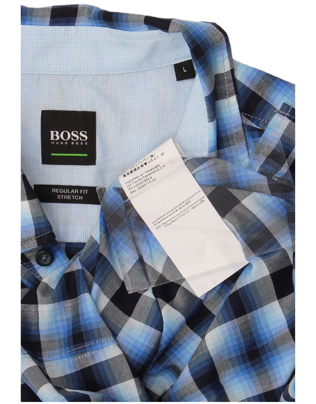 Hugo Boss Camicia da uomo elasticizzata con vestibilità regolare, cotone a quadri blu grande