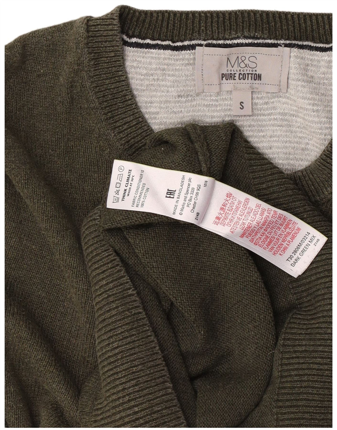 Maglione maglione girocollo da uomo Marks & Spencer piccolo cotone kaki