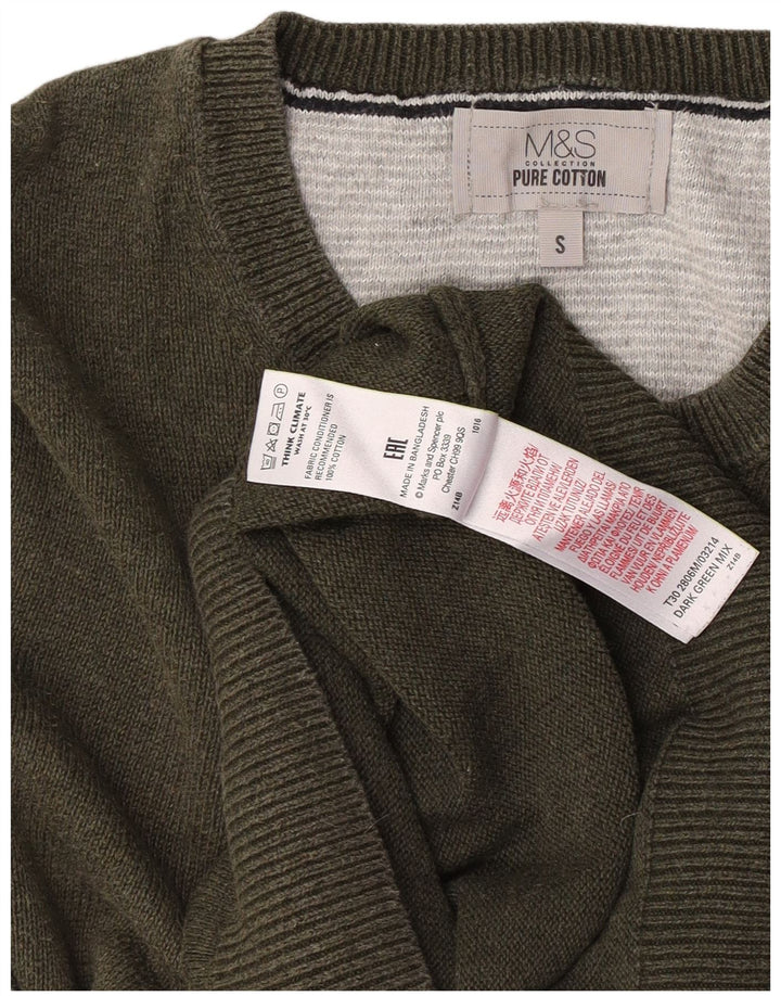 Maglione maglione girocollo da uomo Marks & Spencer piccolo cotone kaki