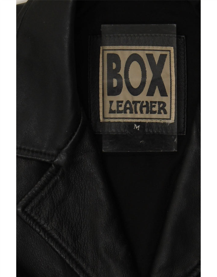 Cappotto in pelle vintage da donna UK 14 in pelle nera media