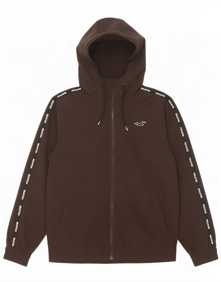Giubbotto bomber con cappuccio grafico da uomo Hollister UK 36 piccolo poliestere nero