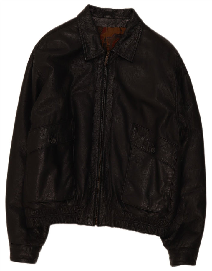 Giacca in pelle vintage da uomo IT 56 3XL Nera