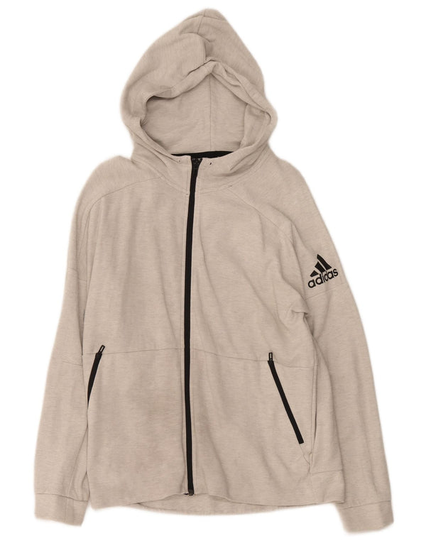 Felpa con cappuccio e zip da donna Adidas UK 16/18 Grande cotone chiazzato grigio