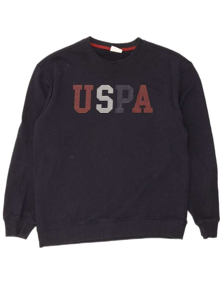 Felpa grafica da uomo US Polo Assn Maglione medio in cotone blu navy