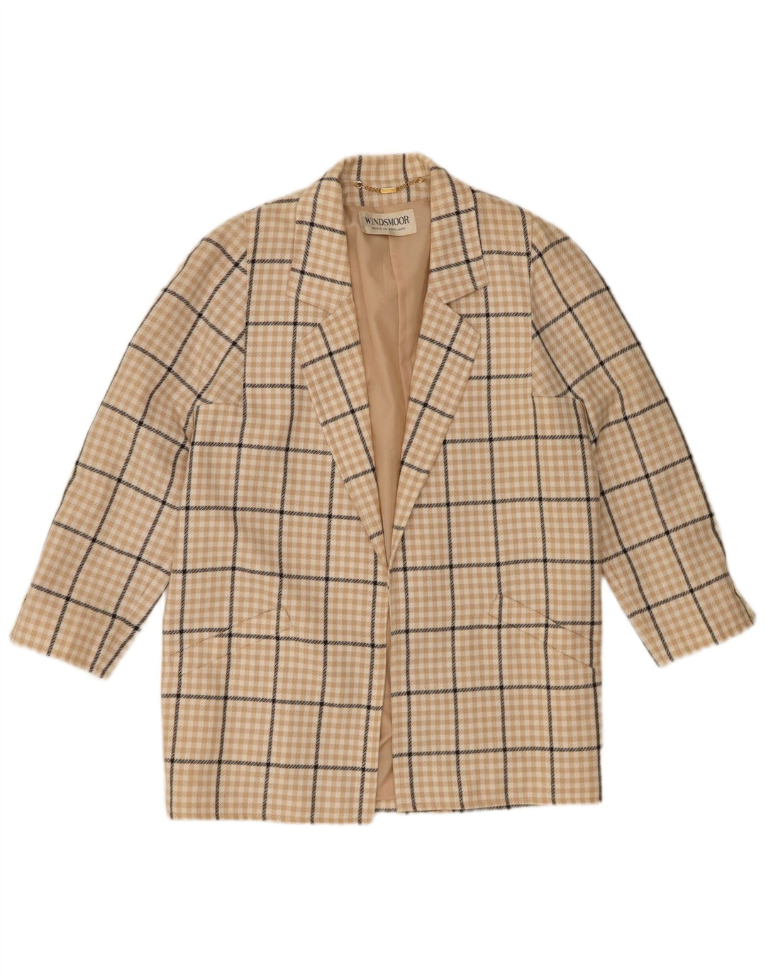 WINDSMOOR Womens Open Blazer Jacket UK 16 Large Beige Check Polyester