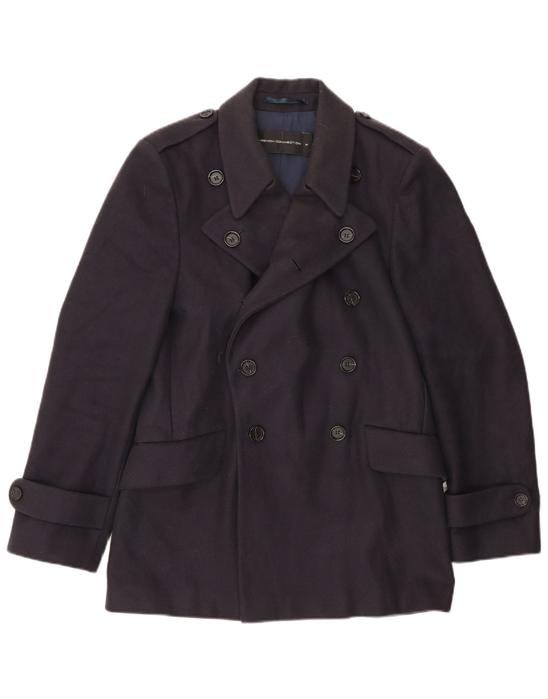 FRENCH CONNECTION Mens Pea Coat UK 38 Medium Navy Blue Wool