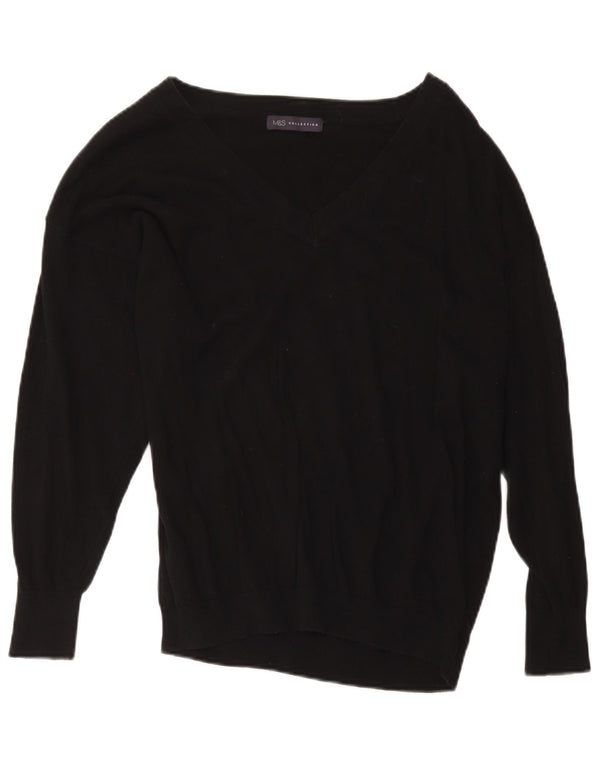 Maglione maglione con scollo a V da donna Marks & Spencer UK 16 grande cotone nero