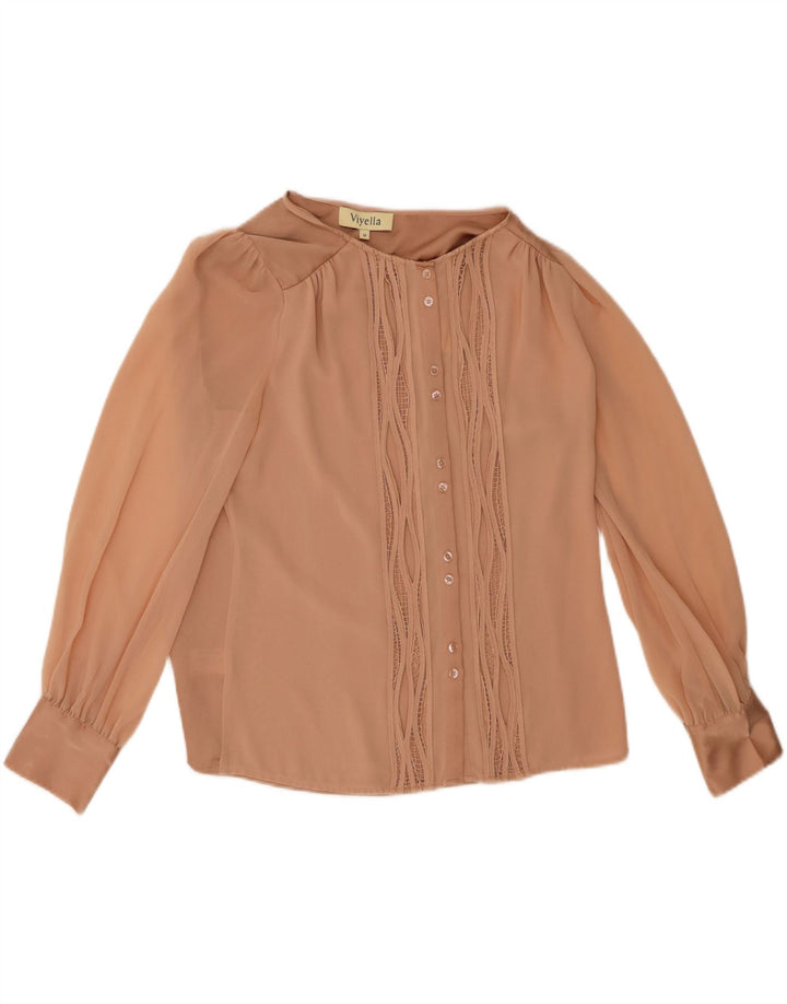 Camicetta da donna con volant sul davanti Viyella UK 10 piccola in poliestere beige