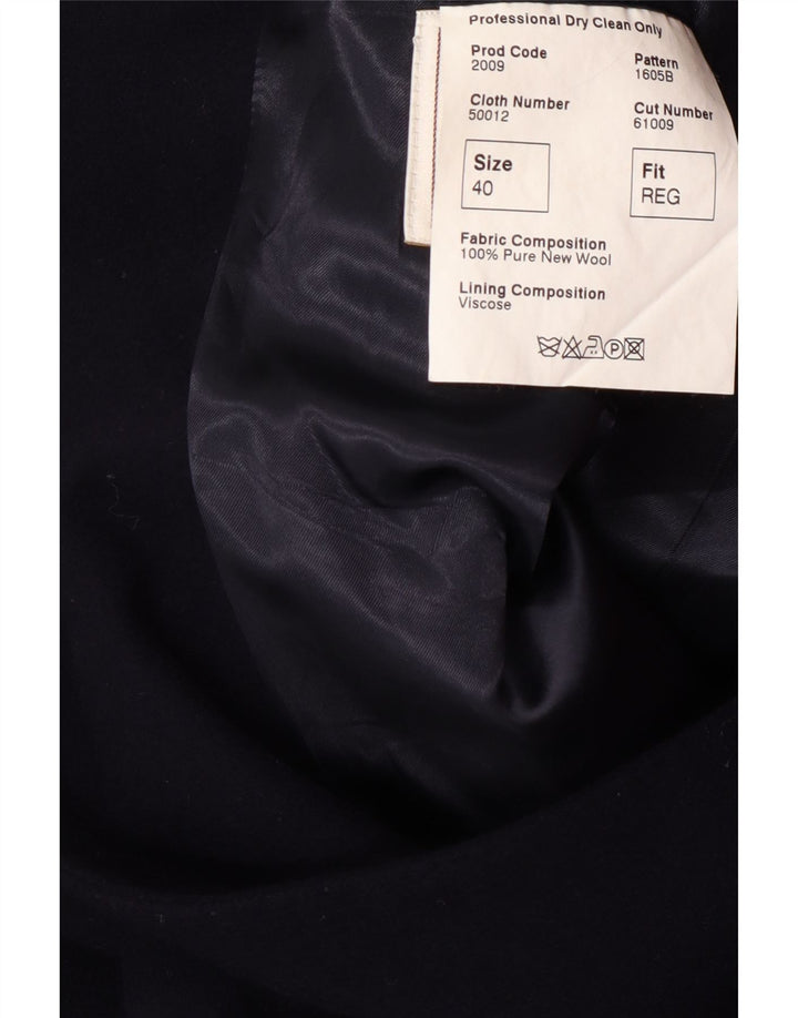 CROMBIE Cappotto da uomo UK 40 Large Blu Navy in lana vergine classico