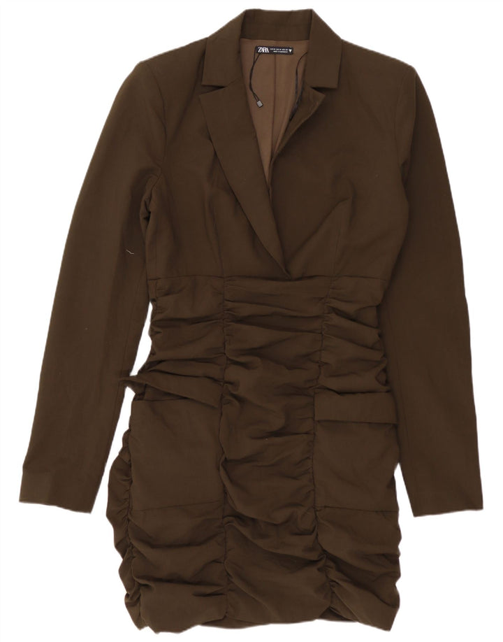 Vestito aderente a maniche lunghe da donna Zara UK 12 Poliestere kaki medio