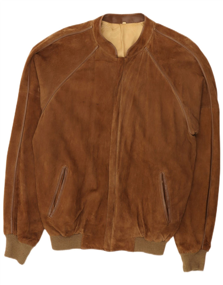 Giubbotto bomber vintage in pelle scamosciata da uomo IT 56 3XL in pelle marrone