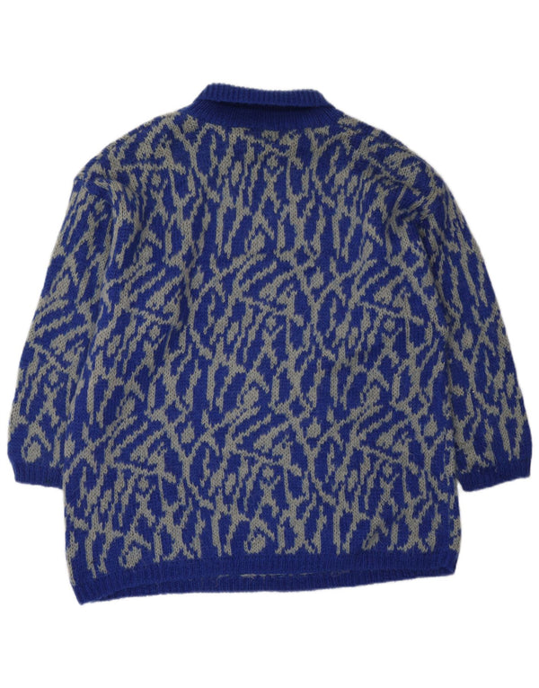Maglione maglione a collo alto da donna Benetton UK 16 Large Blue geometrico