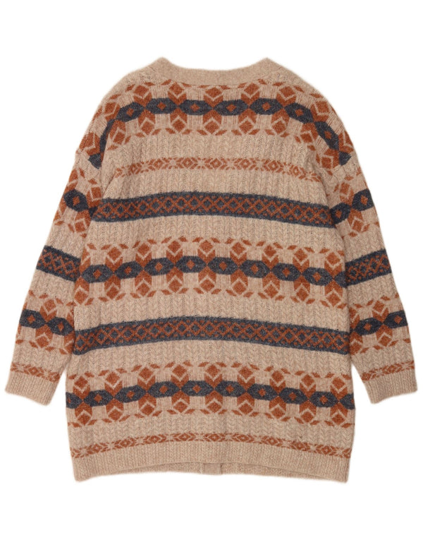 Maglione cardigan lungo da donna Fat Face UK 16 Grande nylon geometrico beige