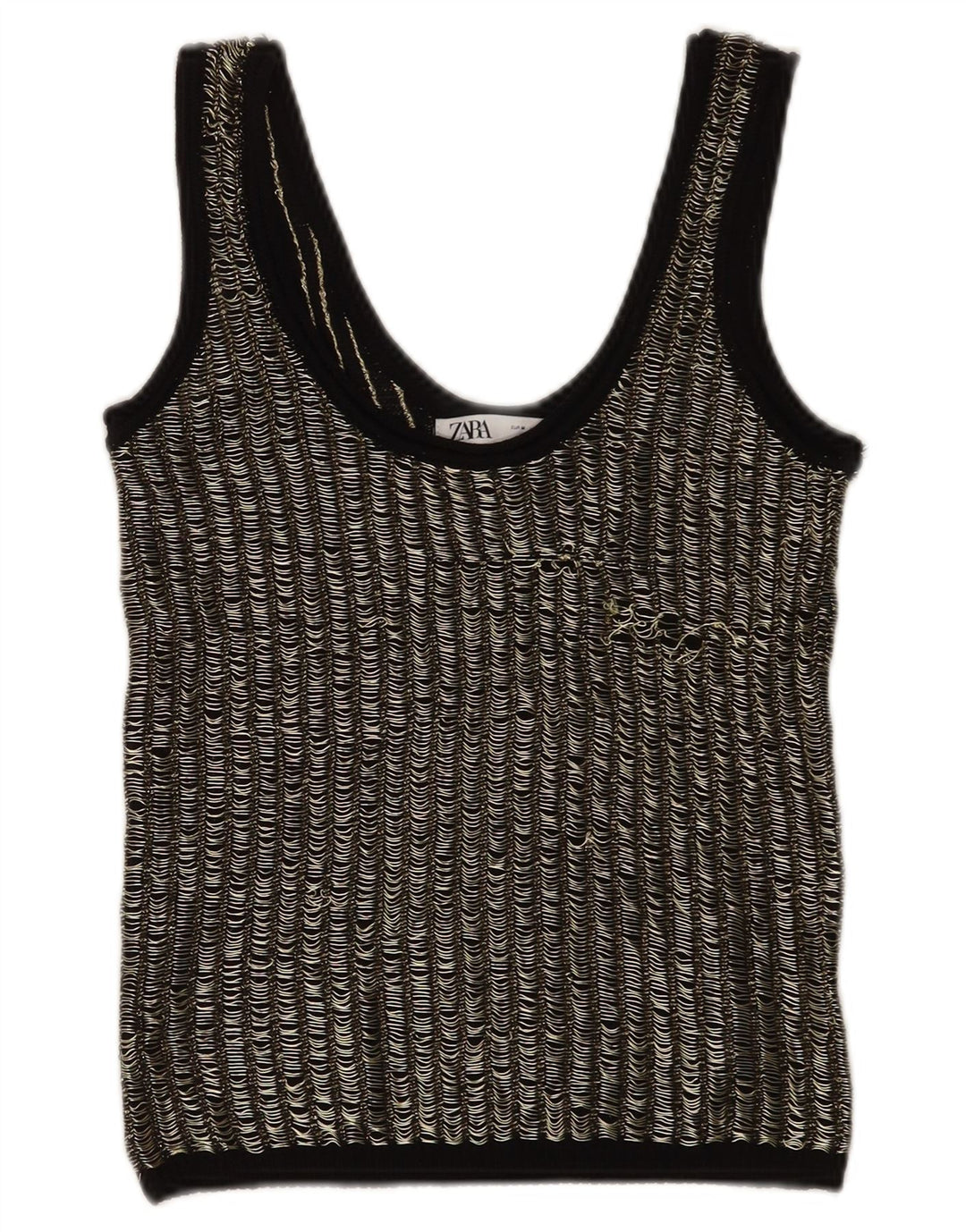 Top corto da donna Zara UK 12 in viscosa a righe nere medie