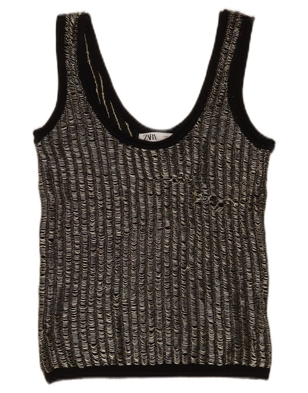Top corto da donna Zara UK 12 in viscosa a righe nere medie