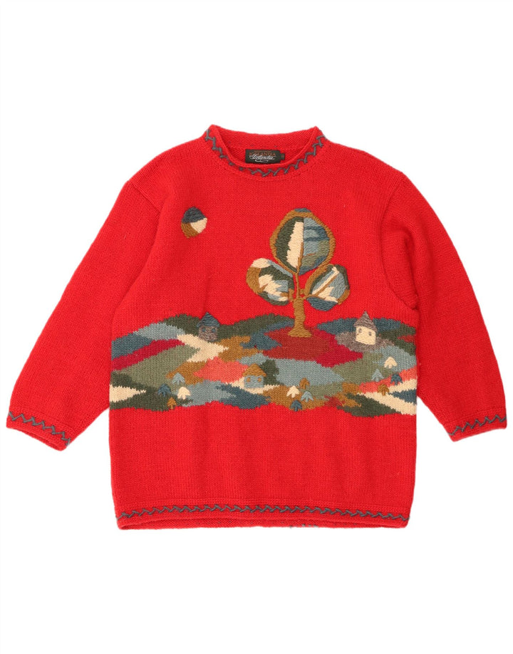 ICELANDIA Maglione oversize da donna con collo dolcevita UK 10 piccolo rosso