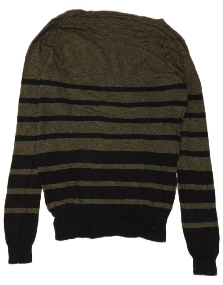 MOSSIMO Maglione da donna con scollo a V UK 6 XS Nylon a righe kaki