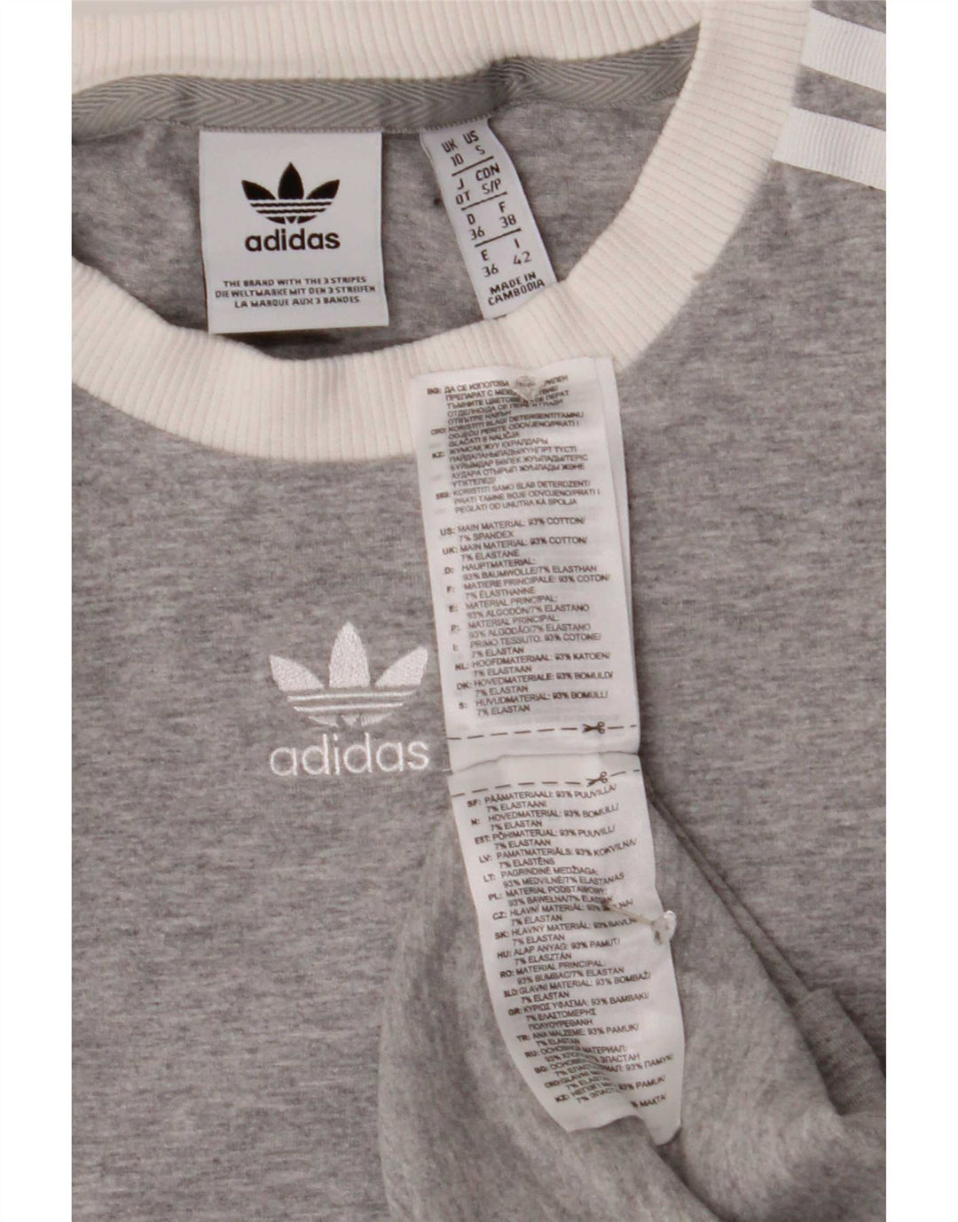 Top Adidas da donna a manica lunga UK 10 piccolo in cotone grigio