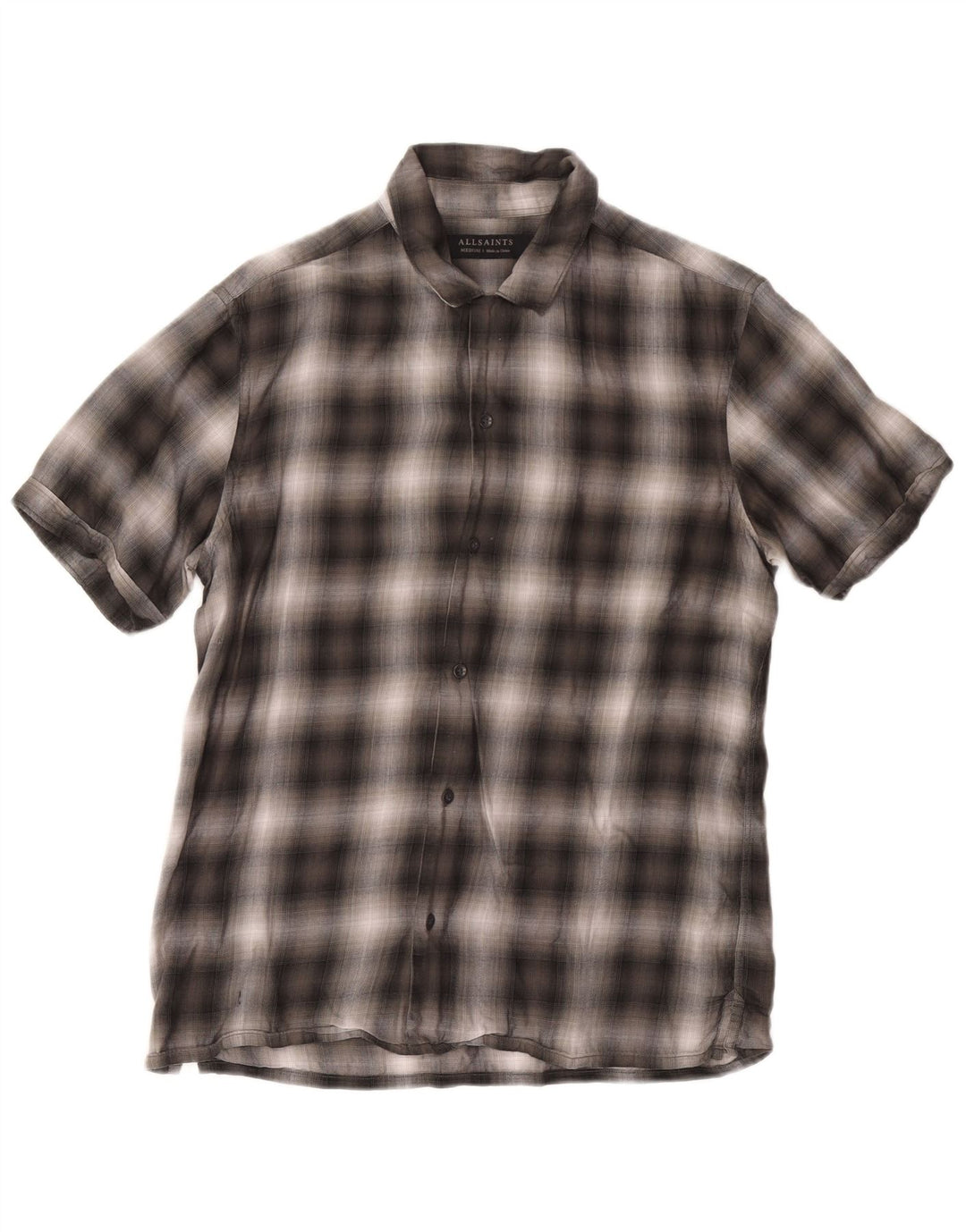 Camicia a maniche corte da uomo All Saints in Lyocell grigio medio a quadri