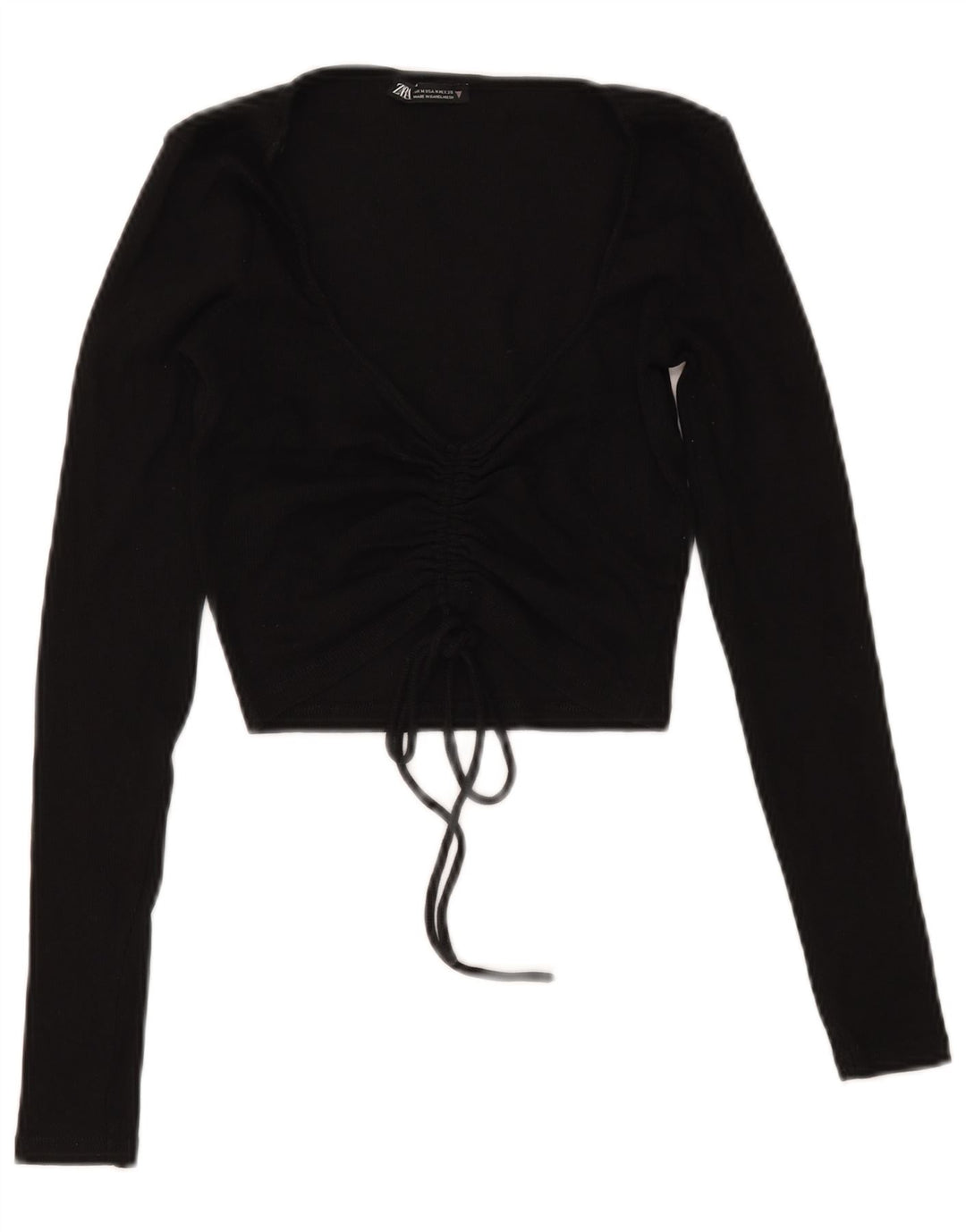 Top Zara da donna corto con allacciatura sul davanti manica lunga UK 12 cotone nero medio