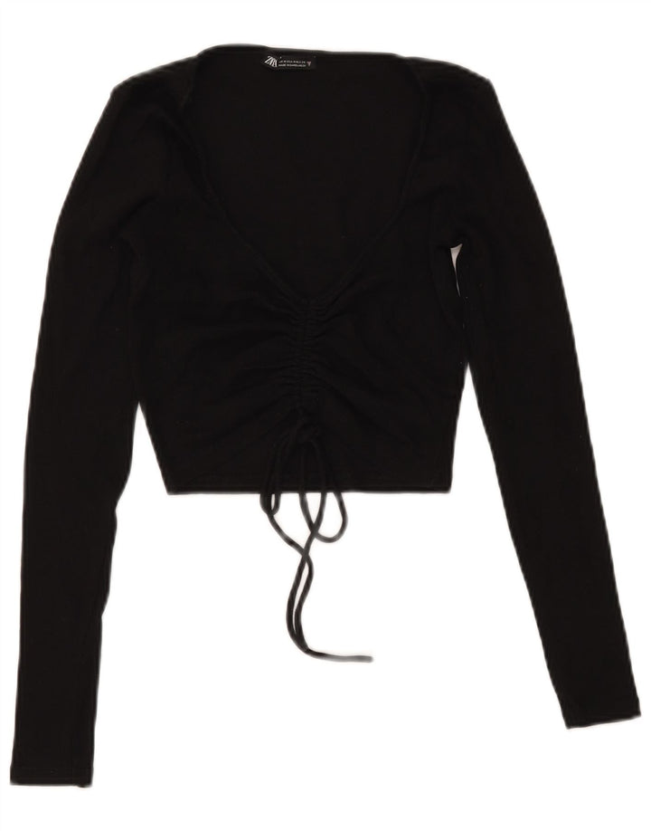 Top Zara da donna corto con allacciatura sul davanti manica lunga UK 12 cotone nero medio