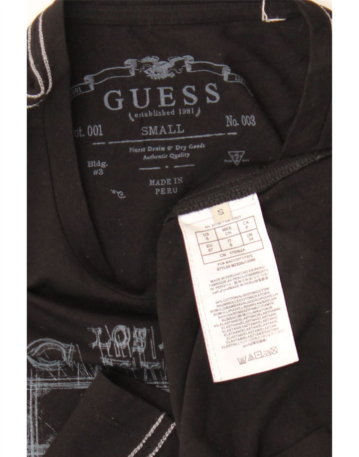 Guess Top grafico da uomo a maniche lunghe piccolo in cotone nero