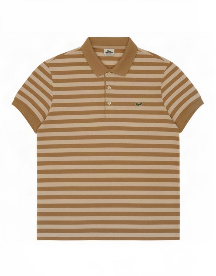 Polo da uomo Lacoste taglia 4 in cotone a righe marrone medio