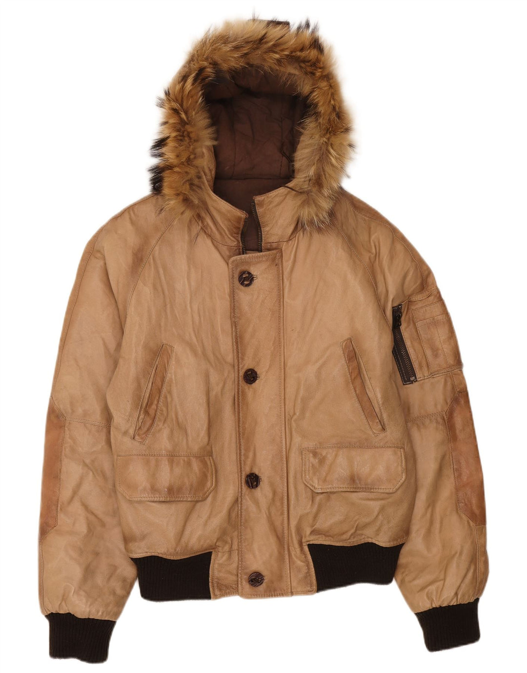 Giacca in pelle da uomo con cappuccio Bata IT 50 Large in pelle beige