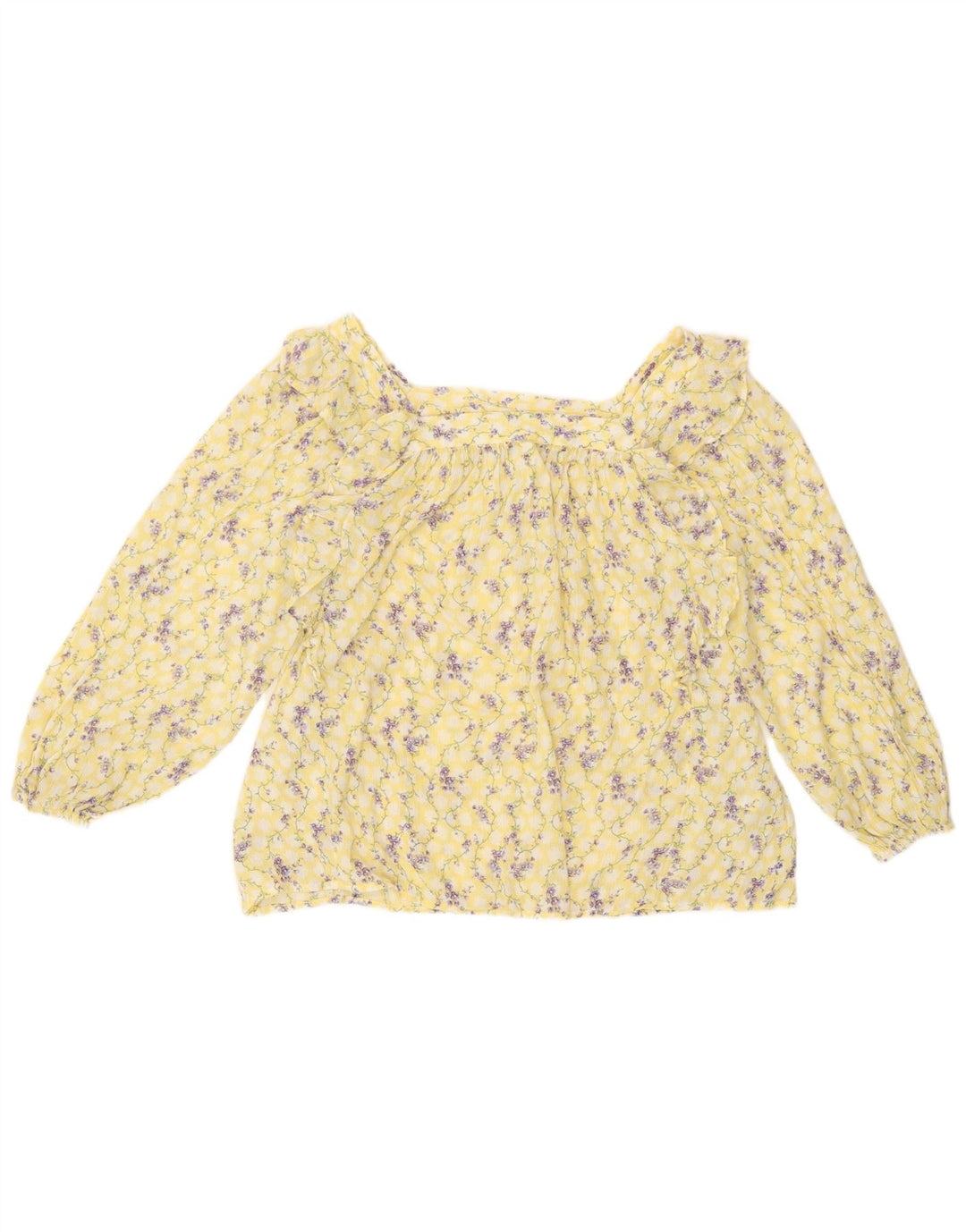 Chaps Camicetta a maniche lunghe da donna Top UK 10 Piccolo cotone floreale giallo