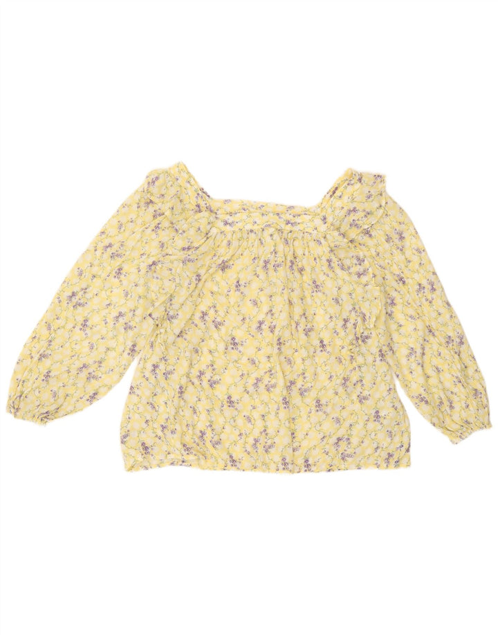 Chaps Camicetta a maniche lunghe da donna Top UK 10 Piccolo cotone floreale giallo