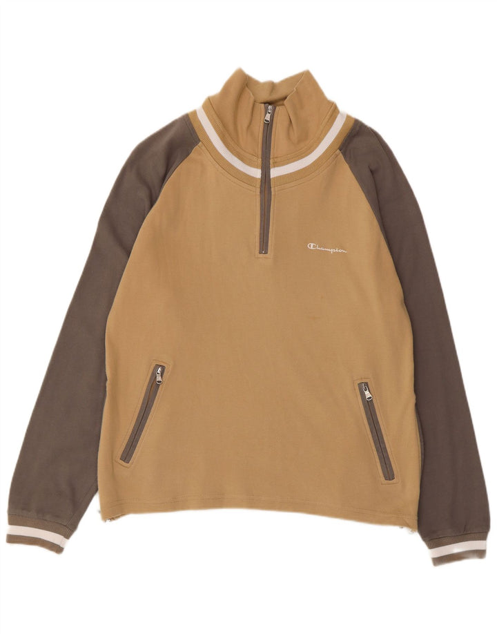 Felpa da donna Champion con zip e collo, maglione, UK 14, color block beige medio