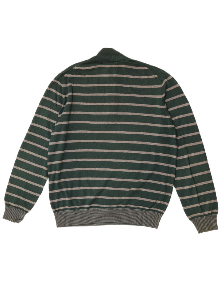 Massimo Dutti Maglione da uomo con zip e collo in cotone a righe grandi verdi