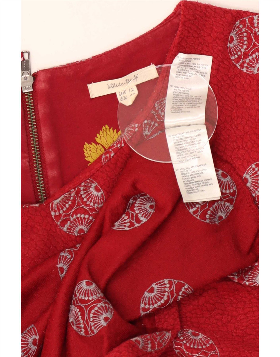 Abito basic da donna con maniche a 3/4 di White Stuff UK 12 Rosso medio geometrico
