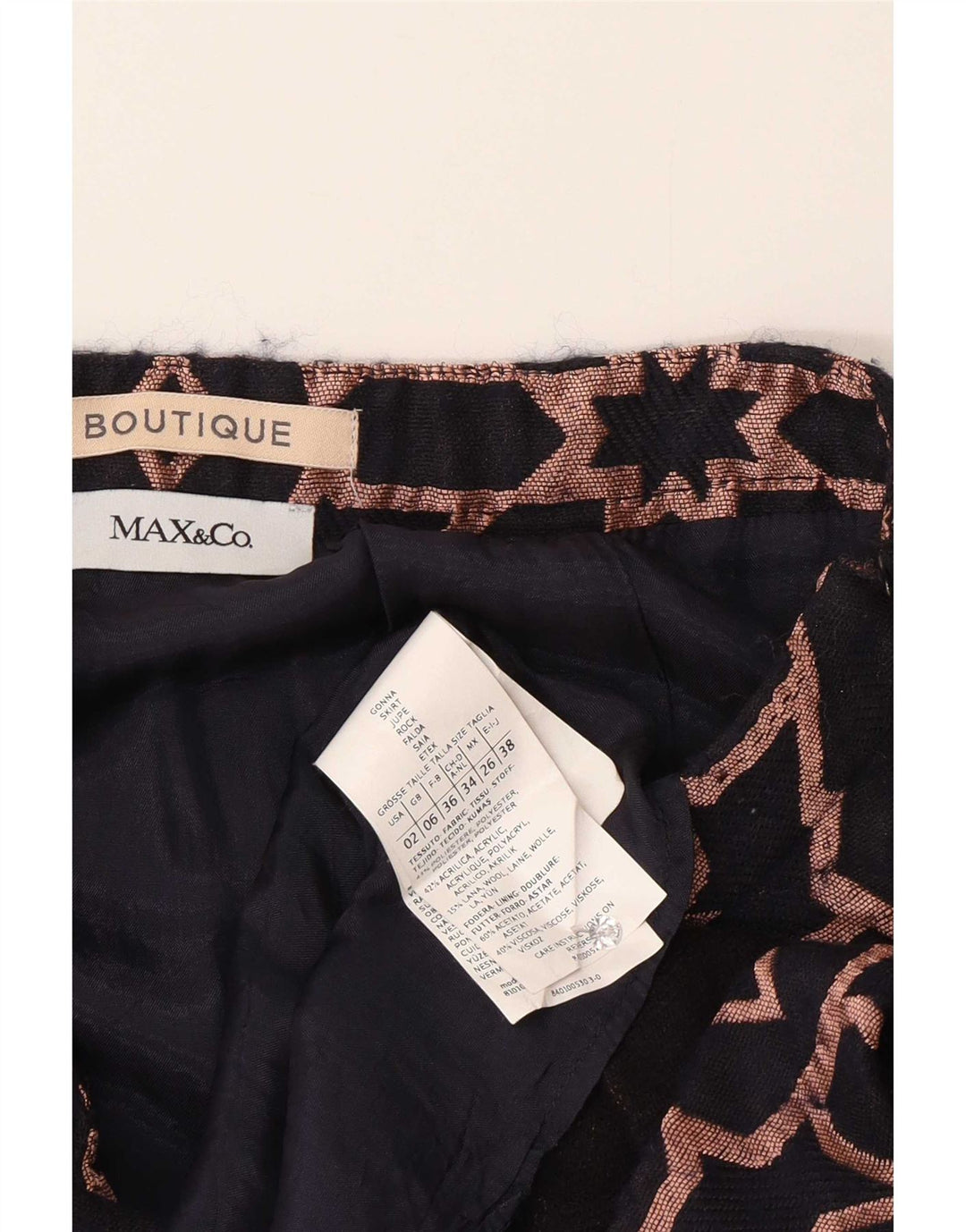 Max&Co. Minigonna da donna UK 6 XS W26 Poliestere geometrico blu navy