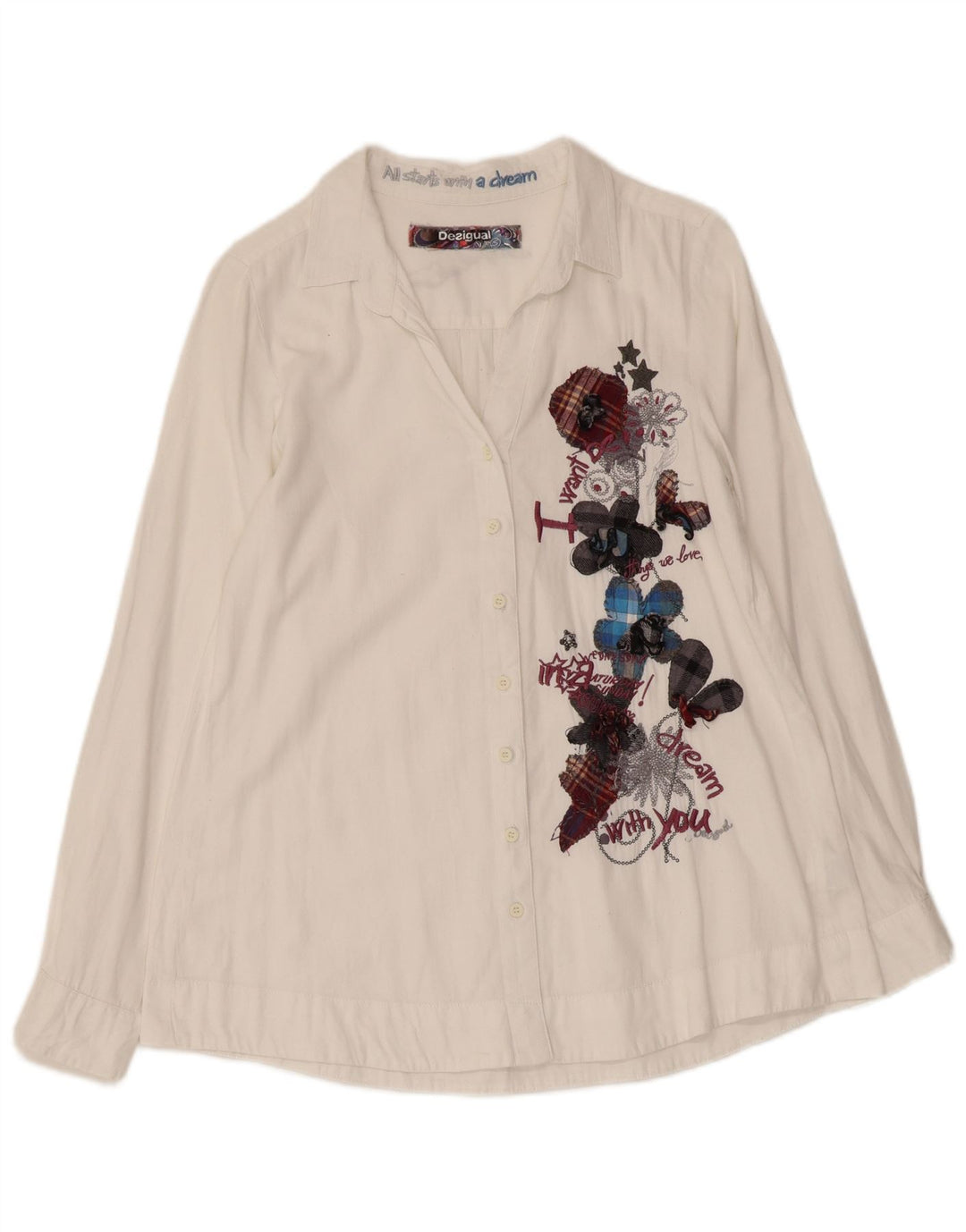 Camicia grafica da donna DESIGUAL UK 10 piccolo cotone floreale bianco