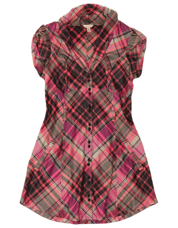 Abito camicia a maniche corte da donna Ted Baker taglia 3 cotone a quadri rosa medio